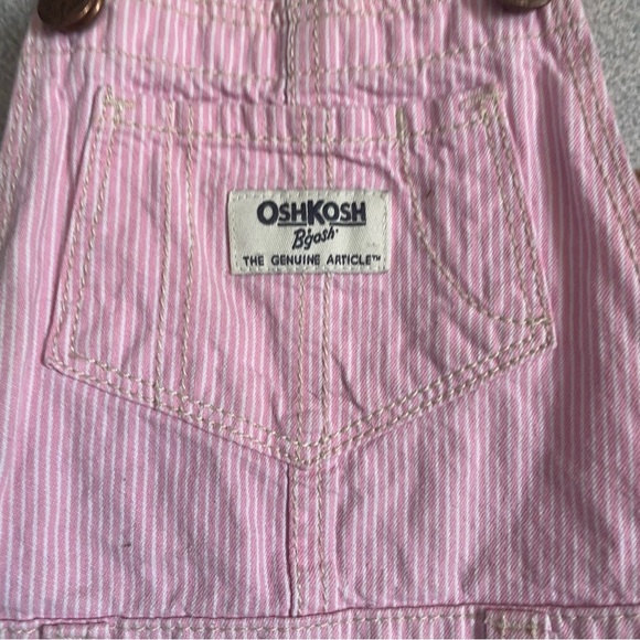 Vintage Osh Kosh Pink White Stripe Shortalls 24 Months Toddler Girl Denim - Picture 3 of 7